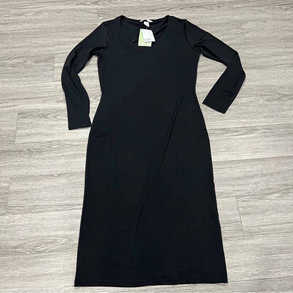 h&m maxi dress black asymetric neckline Elegant Black Long Sleeve Dress M